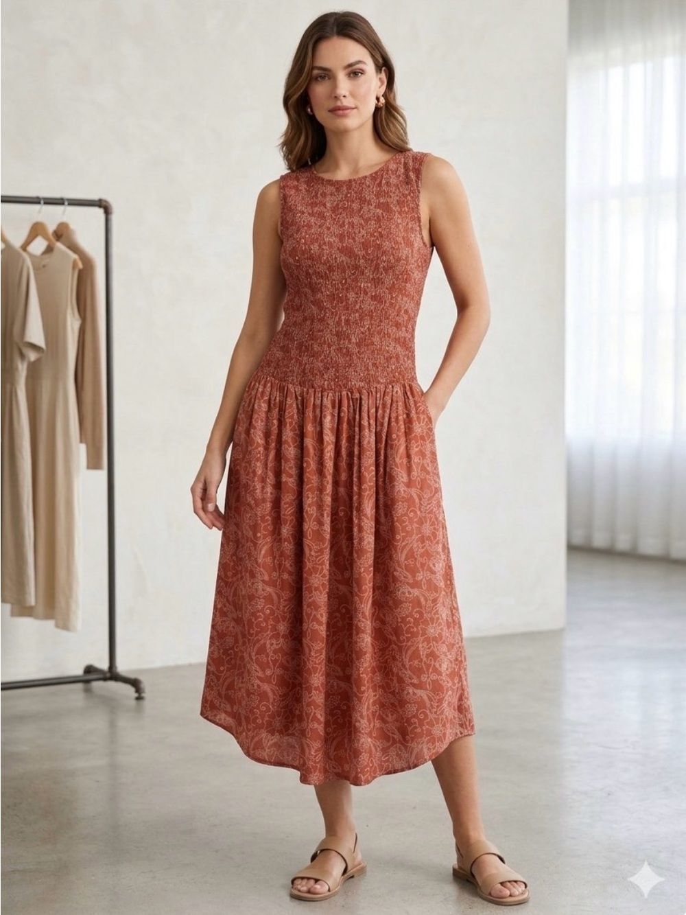 Universal Thread XL Autumn Fall Floral Smocked Midi Dress #boho